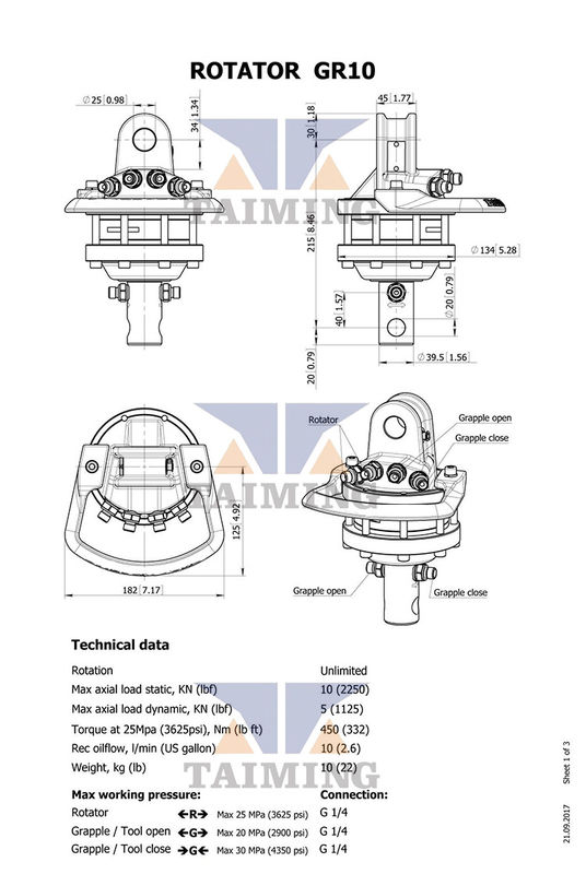 TEM 1 Ton Forest Crane Attachment Excavator Bucket Hydraulic Rotator